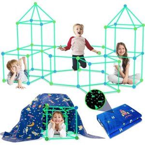160PCS Kids Fort Building Kit Glow in the Dark Build a Fort with Blanket